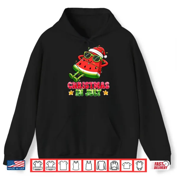 Hoodie Christmas in July Funny Watermelon Santa Hat Summer Vacation Shirt
