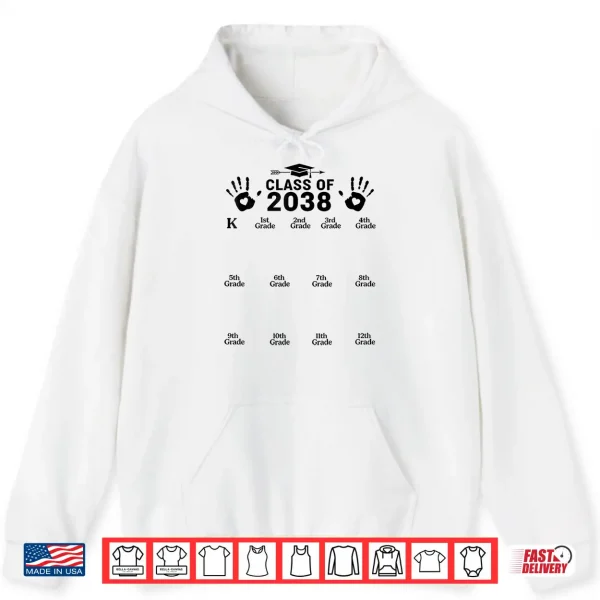 Hoodie Class Of 2038 Grow With Me Handprint Kindergarten To 12th Shirt