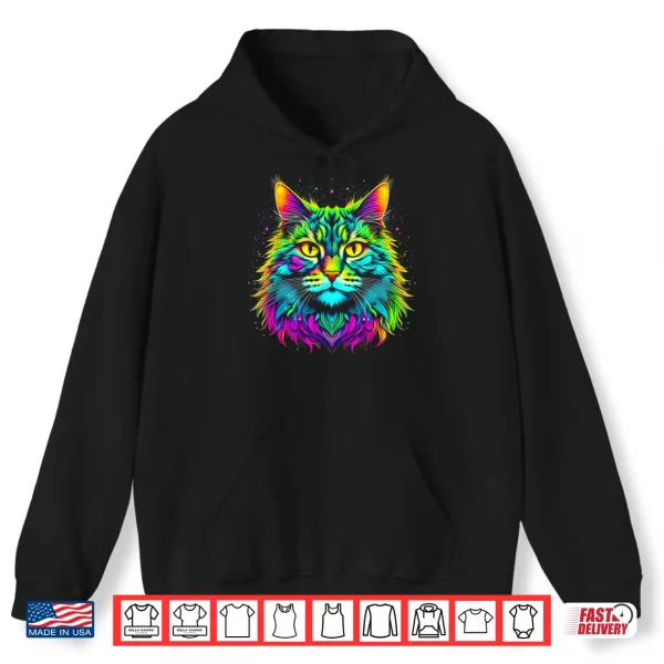 Hoodie Colorful Bright Maine Coon Cat Vibrant Psychedelic Cat Art Men Women Kids Shirt
