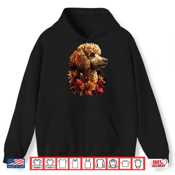 Hoodie Colorful Poodle with Fall Leaves Autumn Aesthetic Dog Shirt