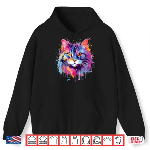 Hoodie Colorful Splash Art Maine Coon Cat Face Shirt