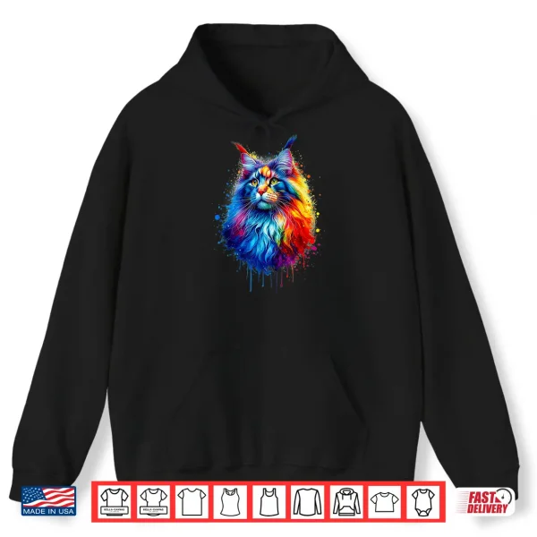 Hoodie Colorful Splash Art Maine Coon Cat Maine Coons Shirt