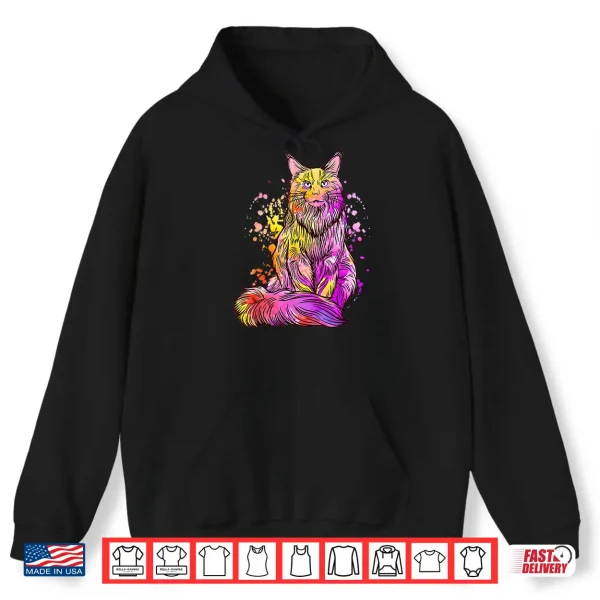 Hoodie Colorful Splash Maine Coon Cat Gift Shirt