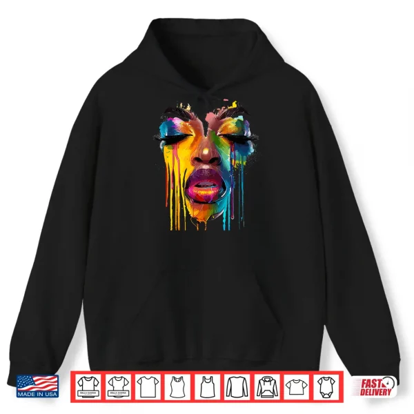 Hoodie Cool African Woman Afro Color Painted Face Juneteenth Shirt