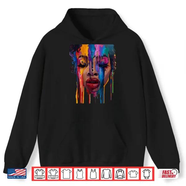 Hoodie Cool African Woman Afro Color Painted Face Juneteenth Vibes Shirt