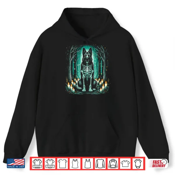 Hoodie Cool German Shepherd Skeleton Halloween Dog Mom Dad Shirt