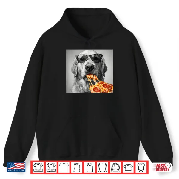 Hoodie Cool Golden Retriever Eating Pizza Sunglasses Dog Shirt