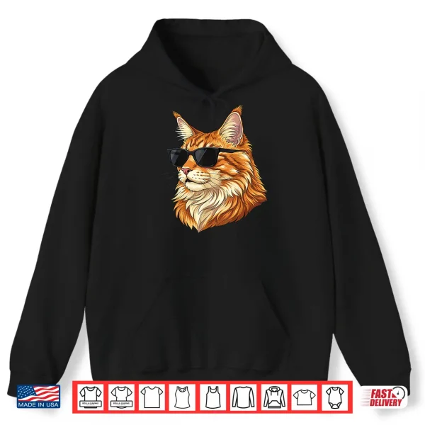 Hoodie Cool Maine Coon Cat Wearing Sunglasses Funny Cats Lover Shirt