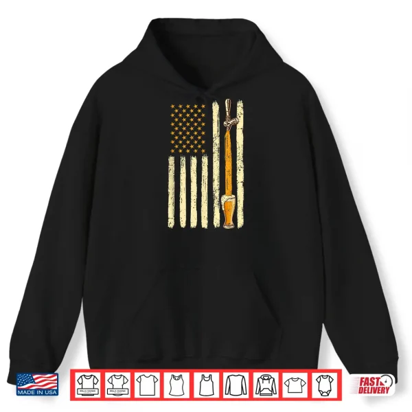 Hoodie Craft Beer Tap Distressed American Flag Patriotic Alcohol Shirt