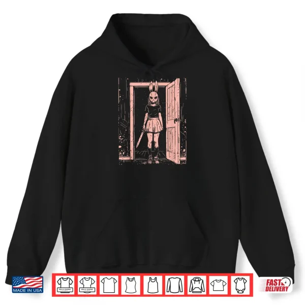 Hoodie Creepy Girl Bunny Mask Slasher Pastel Goth Anime Horror Shirt