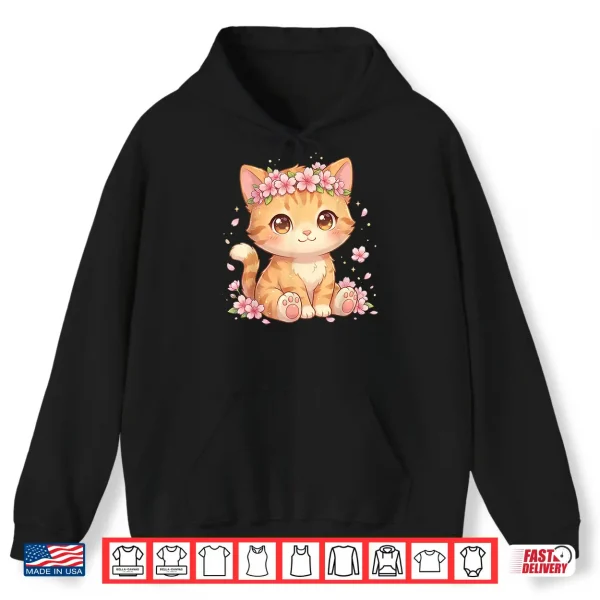 Hoodie Cute Anime Cat with Cherry Blossoms Flower Kids Girls Boys Shirt