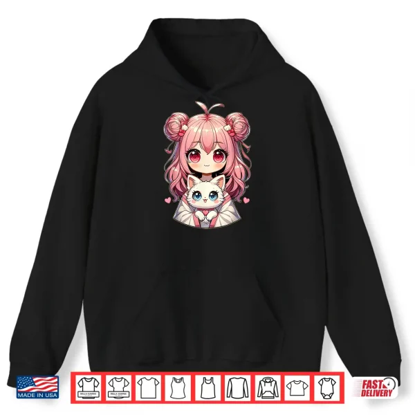 Hoodie Cute Anime Cats Lover Kawaii Manga Otaku Anime Girl Pink Shirt