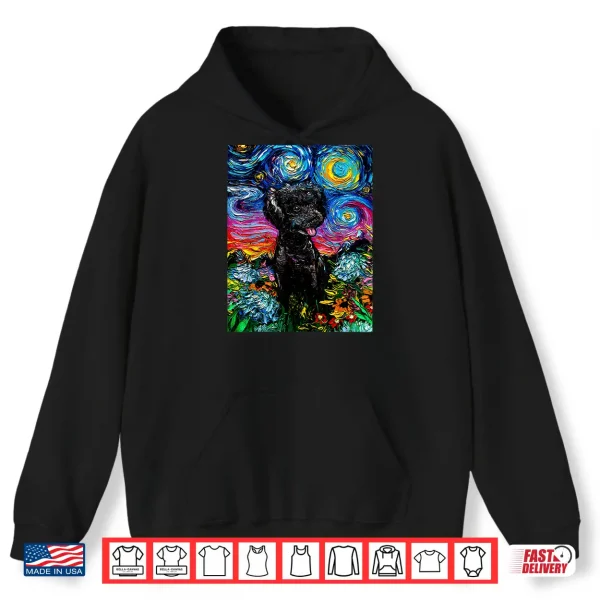 Hoodie Cute Black Poodle and Flowers Starry Night Dog Art by Aja Shirt