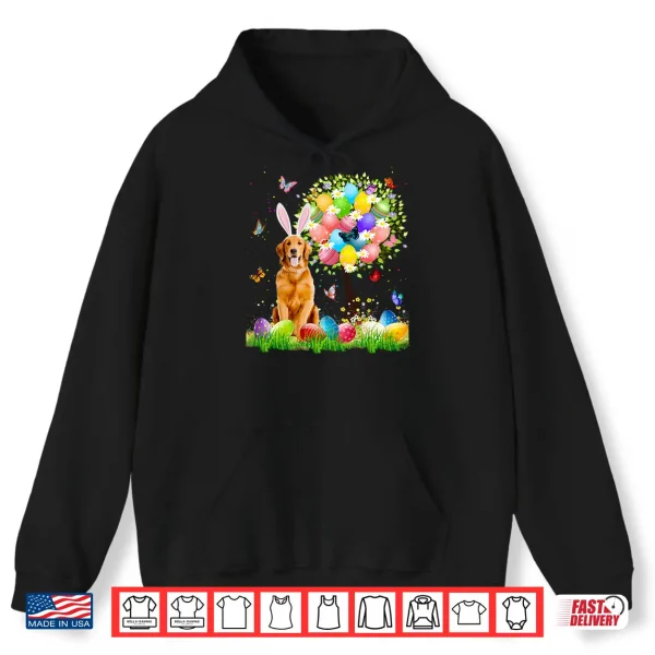 Hoodie Cute Bunny Golden Retriever Easter Eggs Tree Easter Shirt