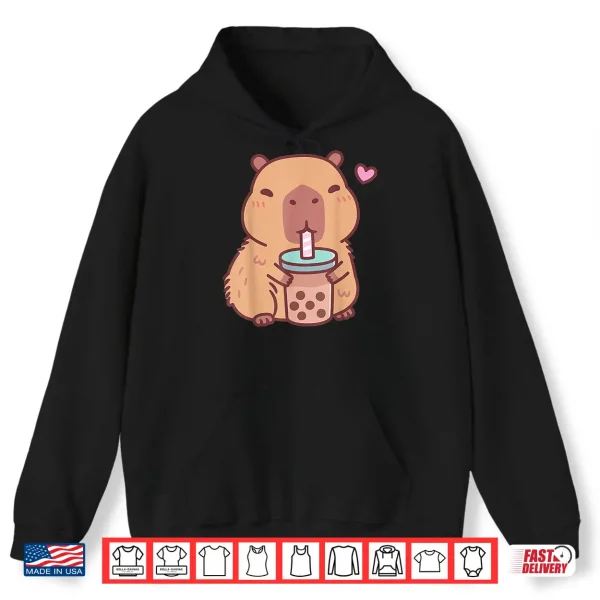 Hoodie Cute Capybara Kawaii Anime Drinking Bubble Tea Lover Girls Shirt
