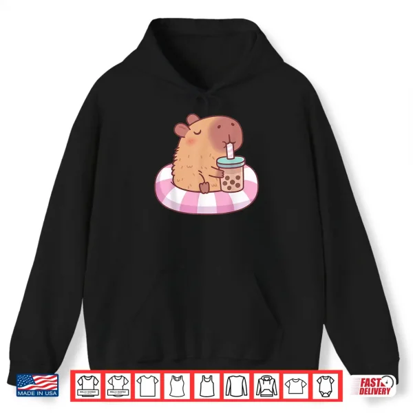 Hoodie Cute Capybara On Pool Float Drinking Bubble Tea Lover Girls Shirt