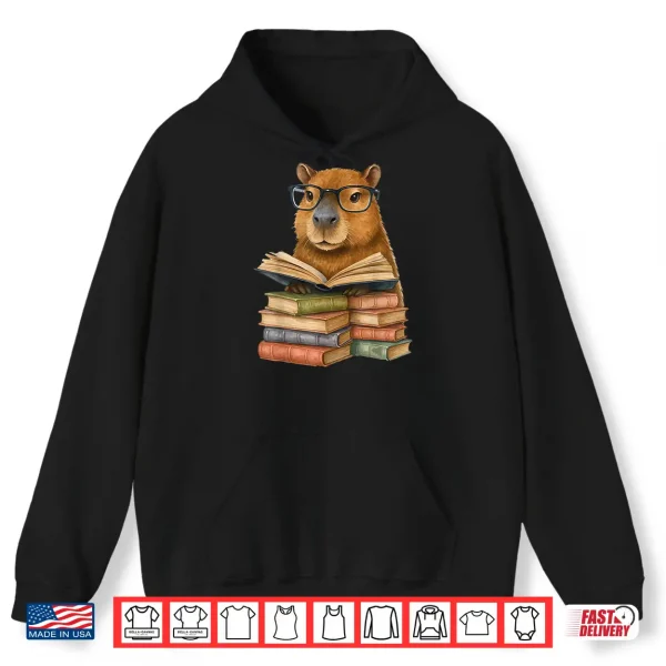 Hoodie Cute Capybara Reading Books Funny Animal Capybara Bookworms Shirt