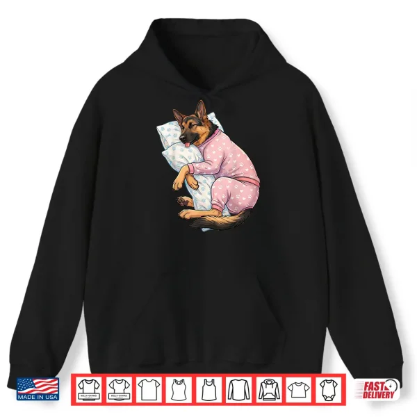 Hoodie Cute German Shepherd Dog Sleeping In Pajamas Bedtime Art Shirt