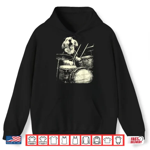 Hoodie Cute Golden Retriever Playing Drums Music Dog Drummer Shirt