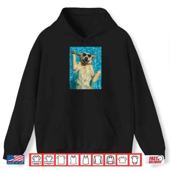 Hoodie Cute Golden Retriever in Sunglasses Cool Dog Swimming Summer Shirt
