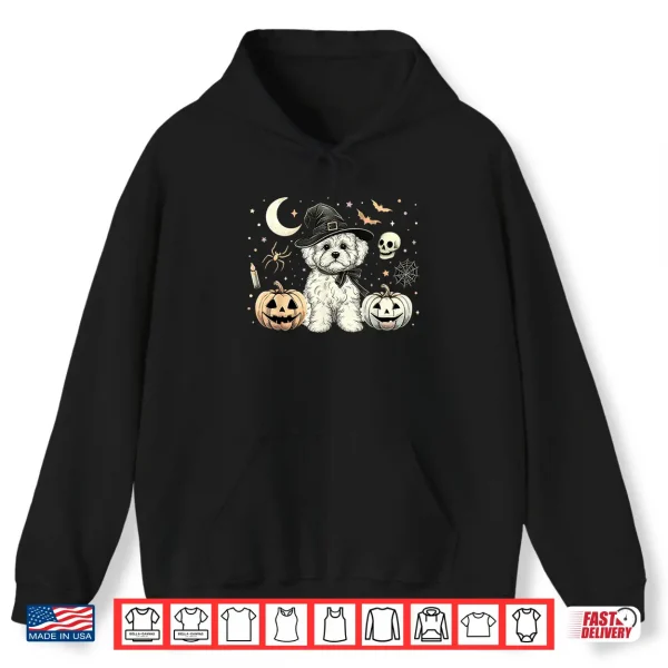 Hoodie Cute Halloween Maltipoo Witch Pumpkins Bats Spooky Holiday Shirt