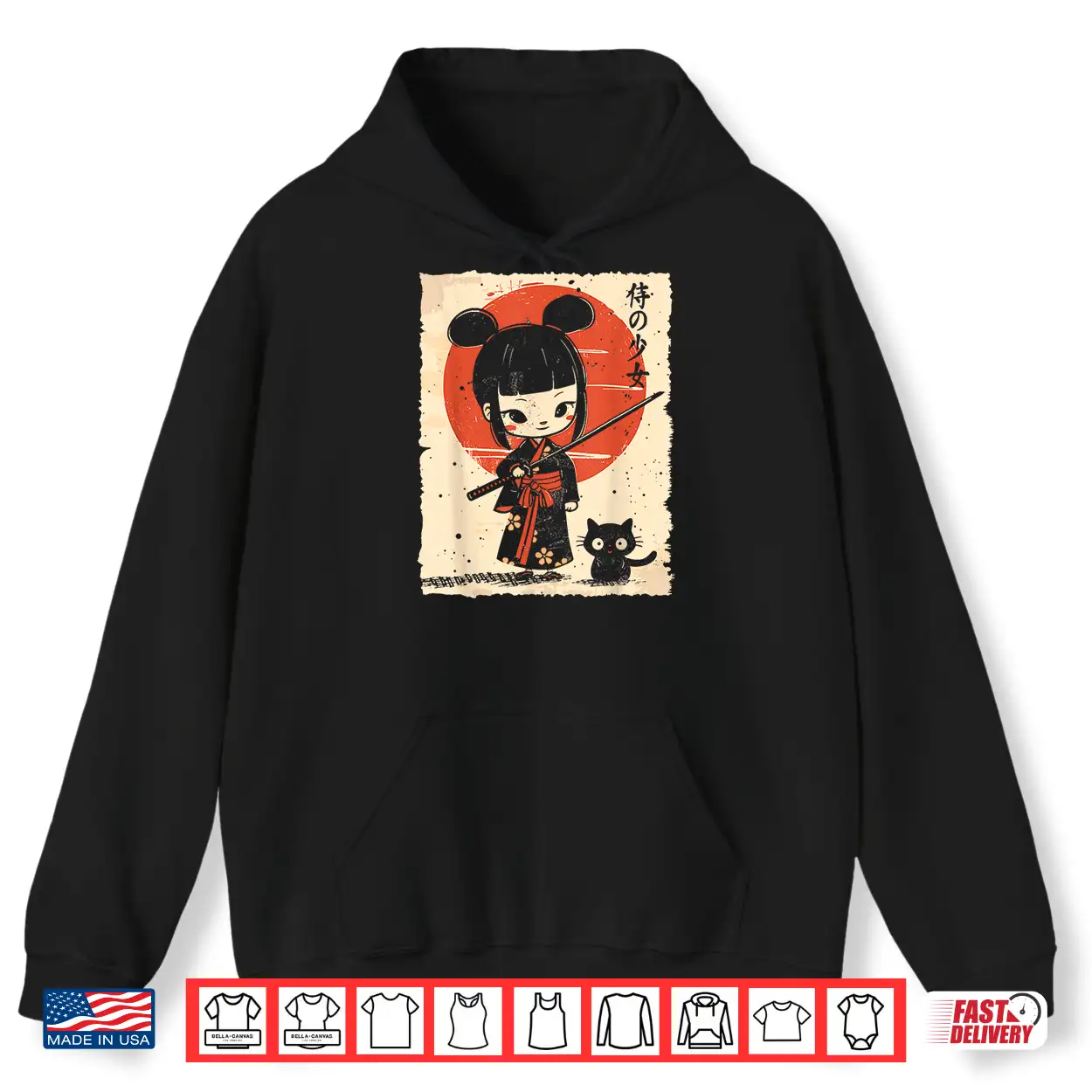 Cute Kawaii Samurai Girl With Katana & Cat Japanese Anime Shirt Cute Kawaii Samurai Girl With Katana & Cat Japanese Anime Shirt