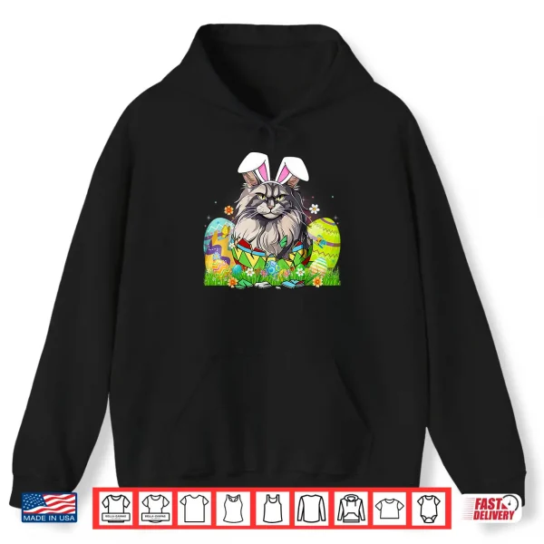 Hoodie Cute Maine Coon Cat Bunny Ears In Easter Egg Easter Day Shirt