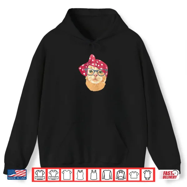 Hoodie Cute Persian Orange cat with Eyes Glasses Bow on right ear Shirt