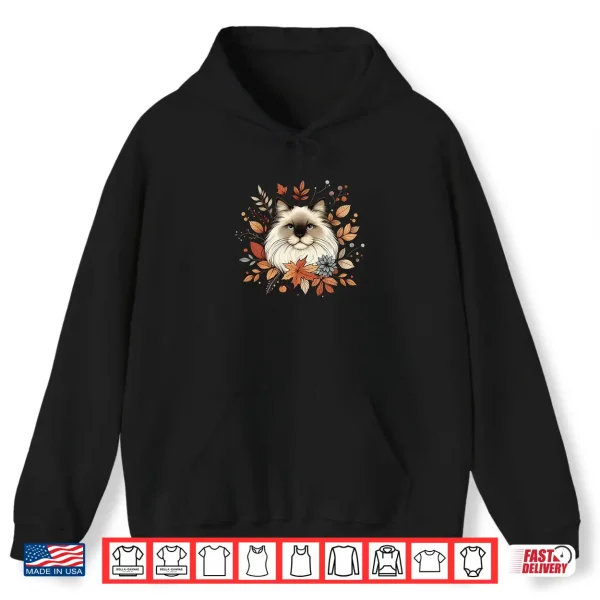Hoodie Cute Ragdoll Cat Autumn Fall Red Leaves Holiday Thanksgiving Shirt
