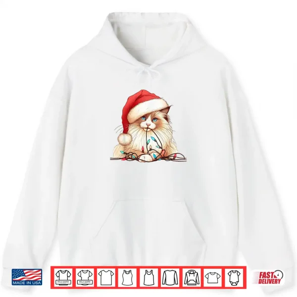 Hoodie Cute Ragdoll Cat Chew Christmas Light Cord Xmas Holiday Fun Shirt