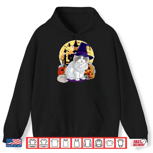 Hoodie Cute Ragdoll Cat Halloween Witch Pumpkin Men Women Kids Shirt