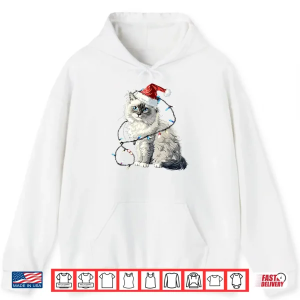 Hoodie Cute Ragdoll Cat Santa Hat Christmas Lights Feline Shirt