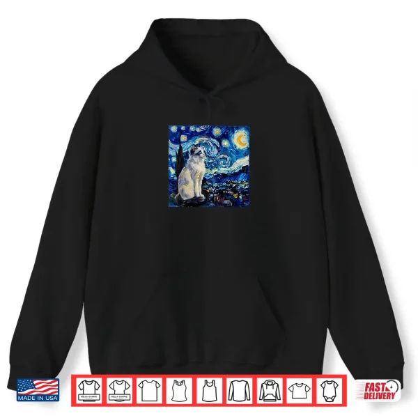 Hoodie Cute Van Gogh Ragdoll Cat Starry Night Funny Women Men Shirt