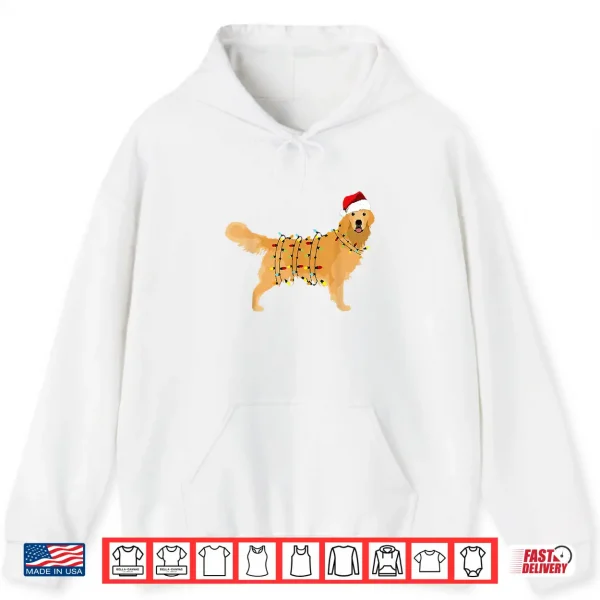 Hoodie Dog Golden Retriever Santa Christmas Xmas Lights Pajamas Shirt