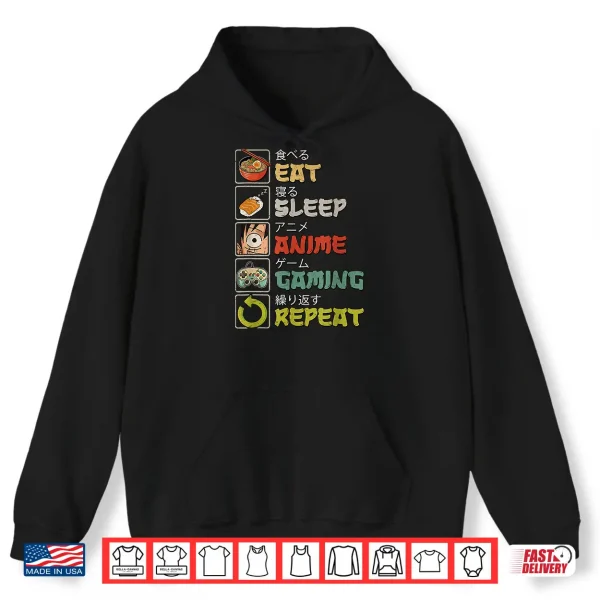 Hoodie Eat Sleep Anime Gaming Repeat Gamer Men Teen Boy Gifts Anime Shirt