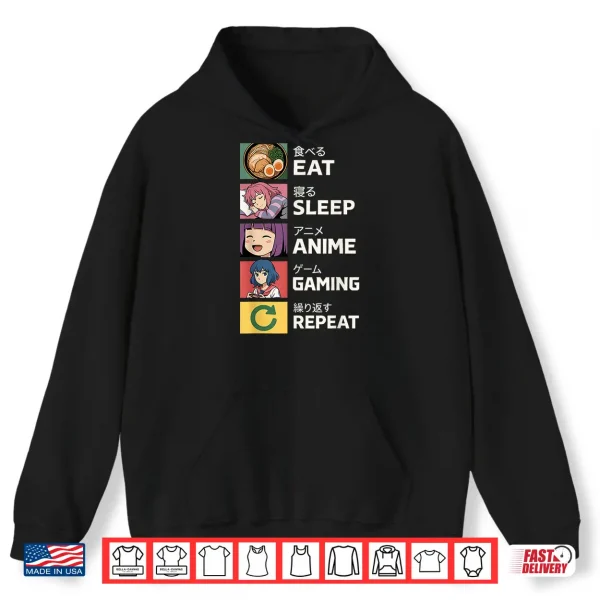 Hoodie Eat Sleep Anime Gaming Repeat Shirt