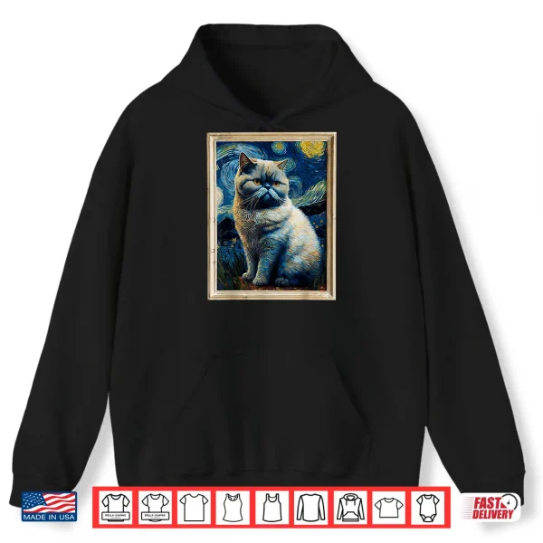 Hoodie Exotic Shorthair Cat Van Goghs Starry Night Cat Lover Cat M Shirt