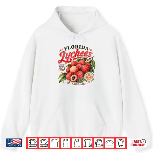 Hoodie Florida Lychees Distressed Retro Exotic Fruit Design Shirt