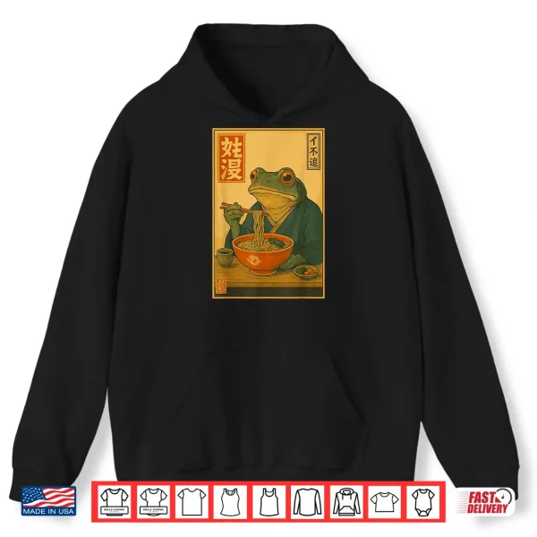 Hoodie Frog Eating Ramen Kawaii Neko Japanese Noodles Anime Lovers Shirt 2