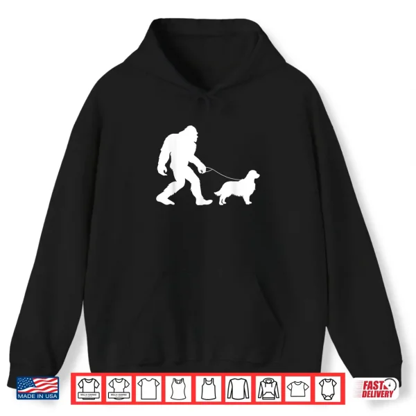 Hoodie Fun Bigfoot Sasquatch Walking Golden Retriever Gag Gift Shirt