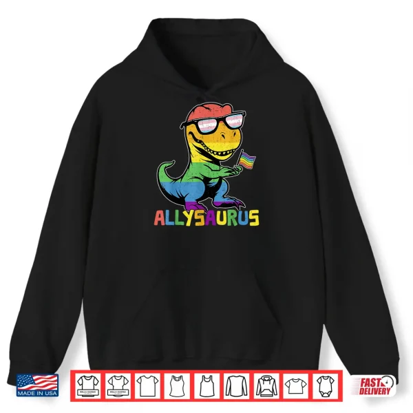 Hoodie Funny Allysaurus LGBTQ Rainbow T Rex Kids Boys Gay Support Shirt