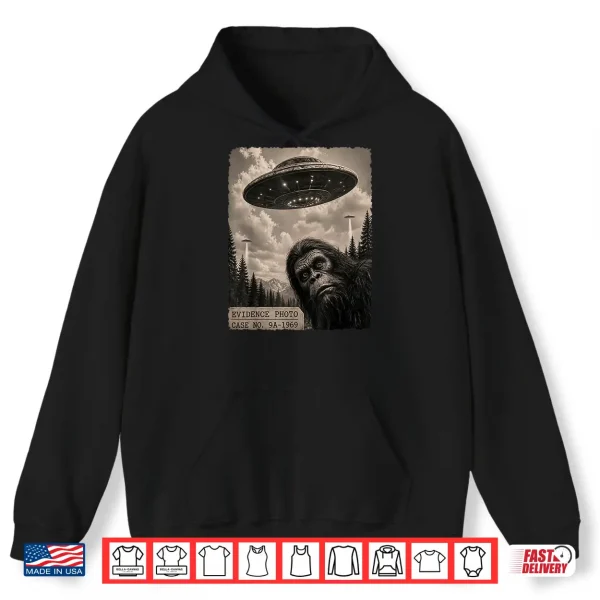 Hoodie Funny Bigfoot Graphic Tee Alien UFO Vintage Evidence Photo Shirt