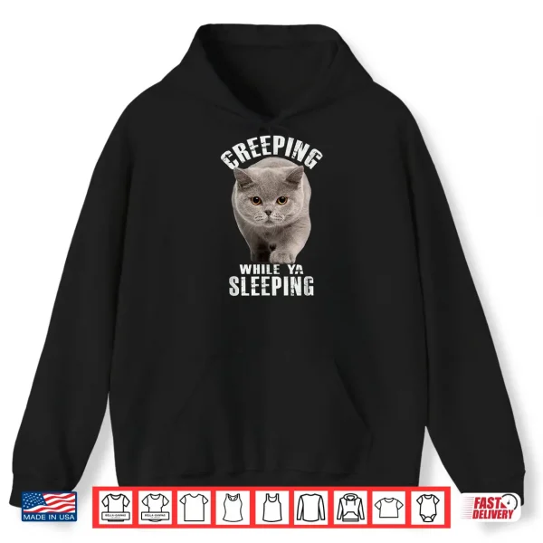 Hoodie Funny British Shorthair Cat Shirt Creeping While Ya Sleeping Shirt