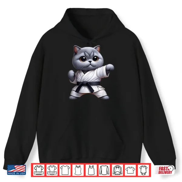 Hoodie Funny Cat British Shorthair Wearing Karate Gi Black Belt Shirt