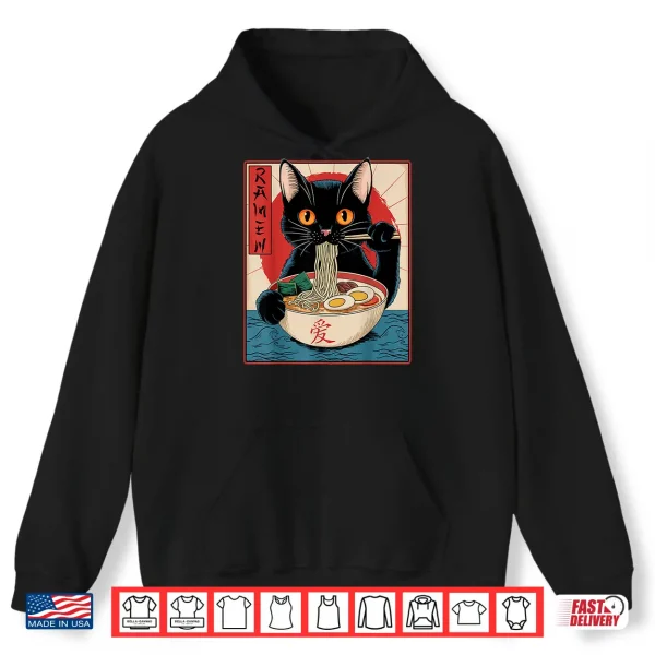 Hoodie Funny Cat Eating Ramen Japanese Kawaii Anime Gifts Shirt