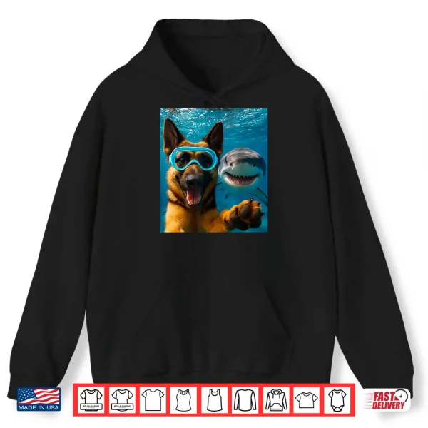Hoodie Funny German Shepherd Dog Selfie with Shark Ocean Lovers Shirt