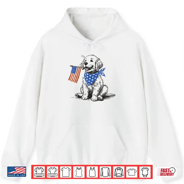 Hoodie Funny Golden Retriever American Flag Bandana 4th Of July Shirt
