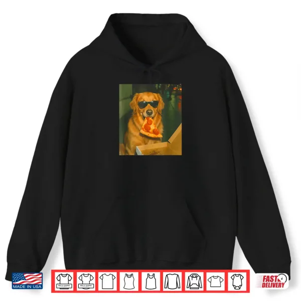 Hoodie Funny Golden Retriever Dog Eating Pizza Meme Retro Shirt