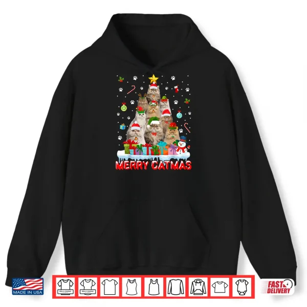 Hoodie Funny Persian Cat Lovers Cute Holiday Christmas Tree Shirt