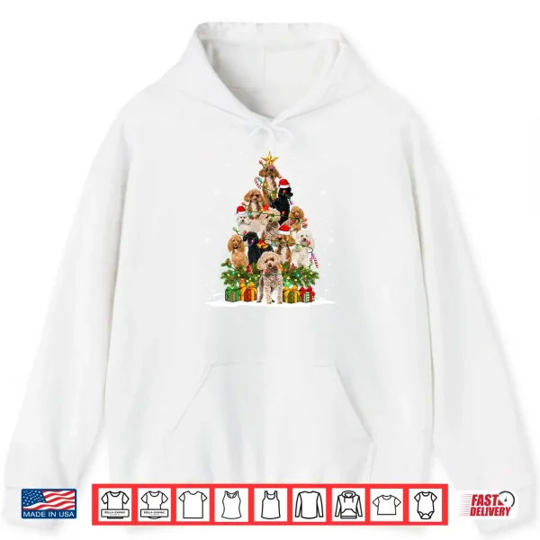 Hoodie Funny Poodle Dog Christmas Tree Lights Christmas Xmas PJS Shirt